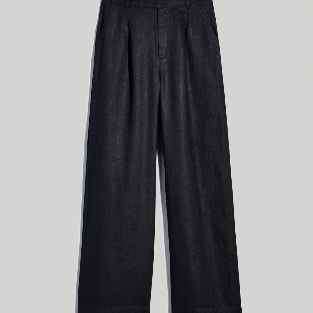 Madewell Black Wide-Leg Pleated Trousers